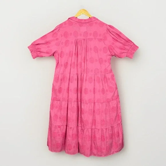 Umgee Midi Dress Womens XL Rose Swiss Dot Tiered Puff Sleeve Boho Cottage Garden - Picture 2 of 12